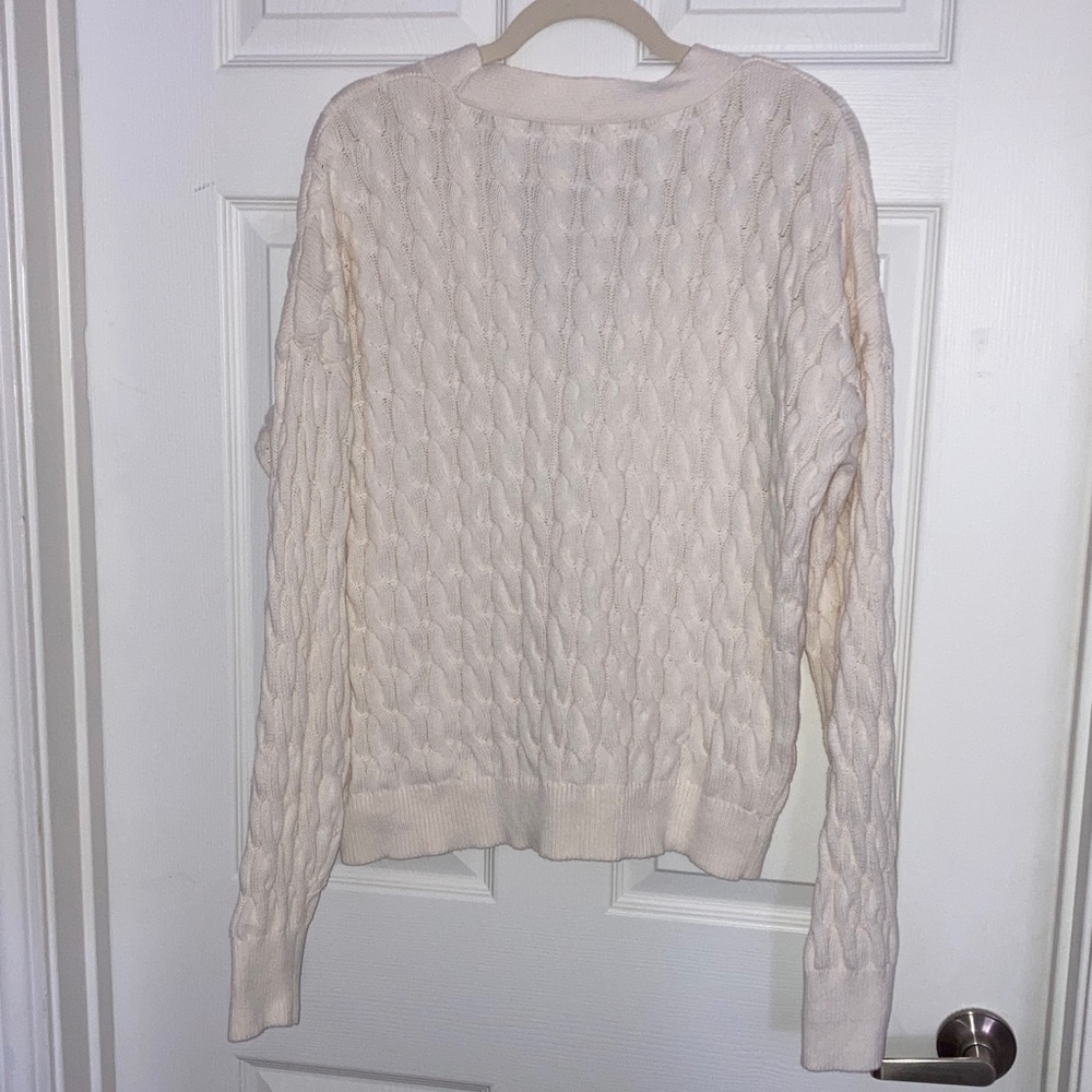 GAP Oversized Slouchy Cable-Knit Cardigan Sweater Cream Varsity 100% cotton S - Picture 3 of 9